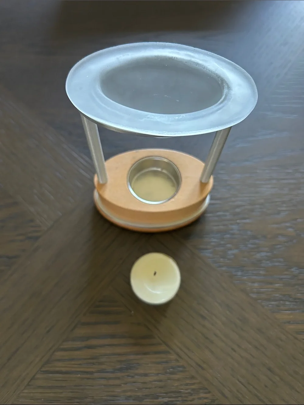 White Tea Light 100 Candles with Wooden & Glass Tea Light Holder